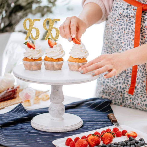 Gold Happy 95th Birthday Cupcake Topper, 24-Pack Number 95 Glitter Decorations for Birthday Party