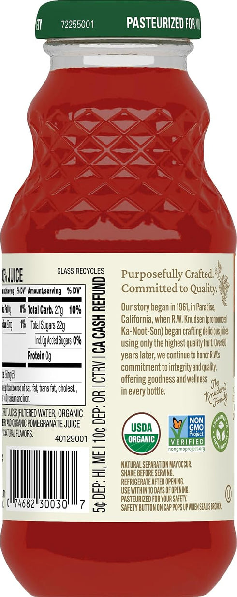 8 oz (12 Pack) R.W. Knudsen Organic Cranberry Pomegranate Juice, fl