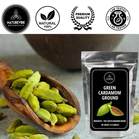 Naturevibe Botanicals Green Cardamom Ground (Elaichi Powder), 3.5 ounces | Non-GMO Gluten Free Indian Spice