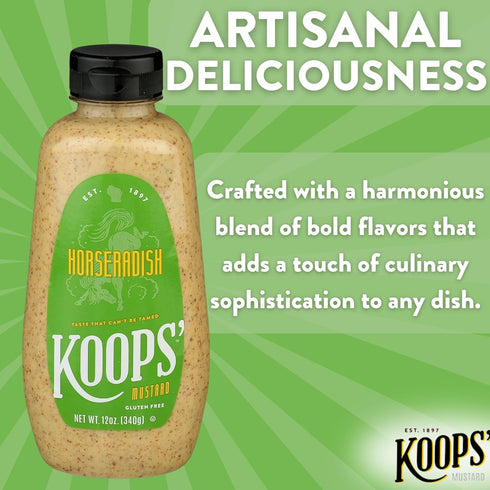 Koops' Horseradish Mustard - Bold and Zesty - Gluten-Free, Kosher - 12 Oz, Pack of 1