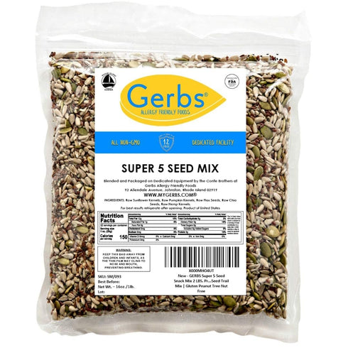 5 1 lb. 14 Gerbs Super Seed Snack Mix | Raw, No Artificial Additives, Resealable Bag | Crunchy Pumpkin, Sunflower