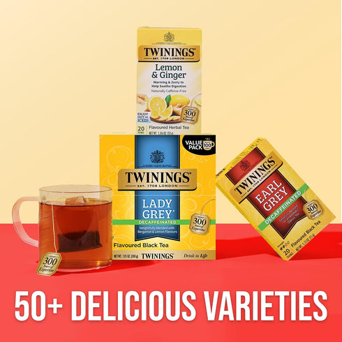100 Count (Pack 1), 100 Twinings Decaffeinated Lady Grey Black Tea Individually Wrapped Bags, of Orange Peel & Lemon