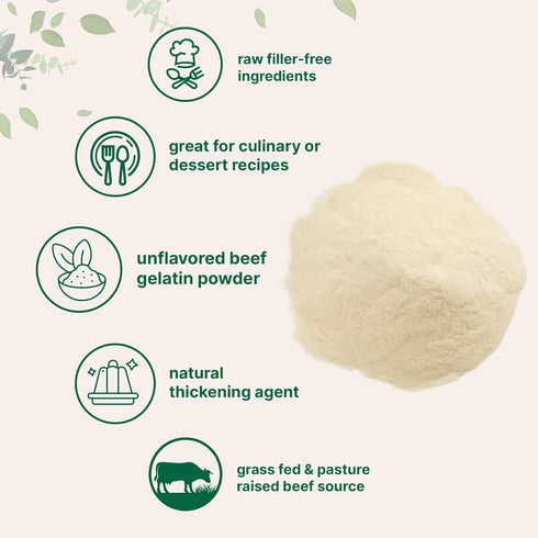 1lb Beef Gelatin Powder, | Premium Source from Grass-Fed & Pasture Raised Beef | Unflavored Thickening Agent