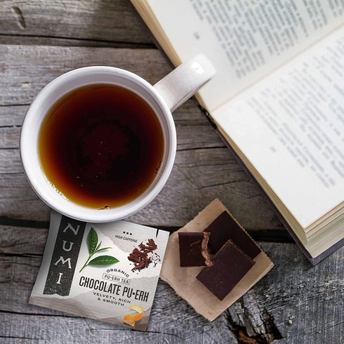 16 Numi Organic Chocolate Pu-erh Tea, Dark Tea Bags, Aged Yunnan Pu-erh Tea with Cocoa