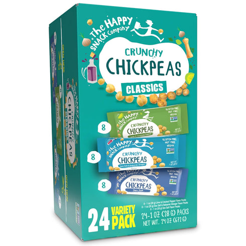 Happy Snack Company Crunchy Chickpeas Classics Variety Pack - High Fiber Vegan