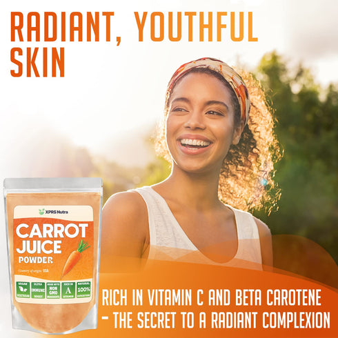 100% (16 oz) XPRS Nutra Natural Carrot Juice Powder - Pure Carrot Powder from The USA - Ideal for Juice and Smoothie