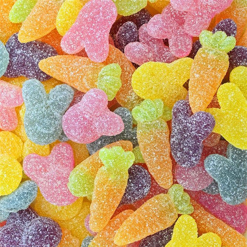 Gummy 1 Candy Retailer Sour Easter Rabbits & Carrots, Fruit Flavored, Sugar Coated, Bunny and Carrot Shapes, Pound