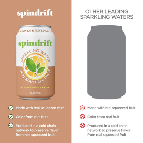 12 Oz Pack 24 5 Spindrift Sparkling Water, Half Tea & Half Lemon Flavored, Made with Real Squeezed Fruit, Fl Cans