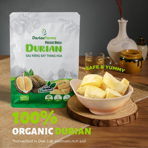 Pack 2 (0.7 Oz 6 Counts), DARLAC FARMS Freeze Dried Durian Bites x Premium Organic Crispy Crunchy Natural Healthy Fruit