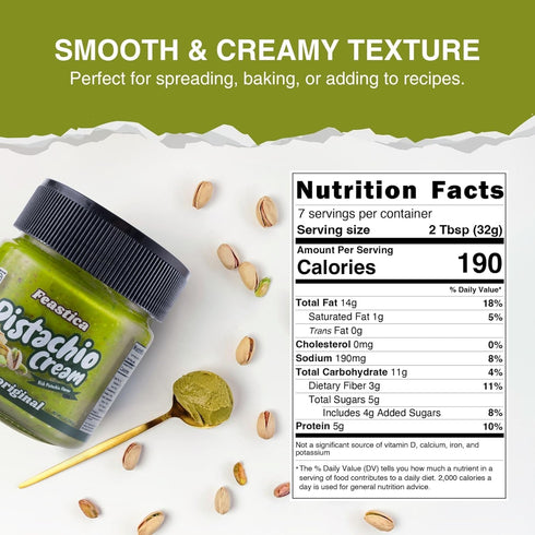 FEASTICA 70% (7 (Pack 1)) Pistachio Cream Original Pistachio Spread, Rich, Nutty, Gluten-Free, Vegan, No Palm Oil Ideal