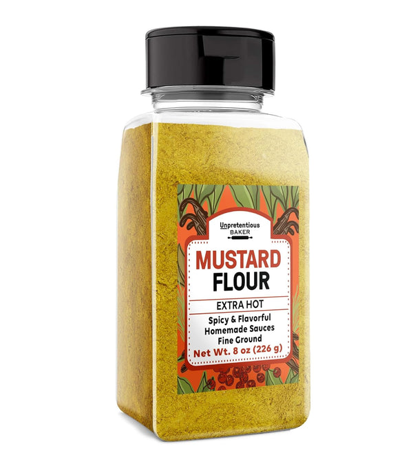 Unpretentious Hot Mustard Flour, 8 oz, Extra Hot & Flavorful, Fine Ground,