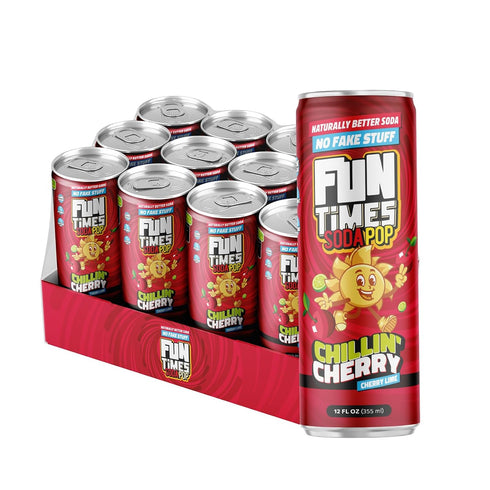 Fun Times Soda Pop Chillin' Cherry, 12 Pack (12 oz Soda Cans),