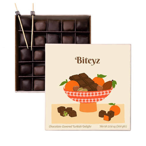 Biteyz Choco Turkish Delight, Vegan Candy Gift Box - Chocolate-Covered Assorted Treats