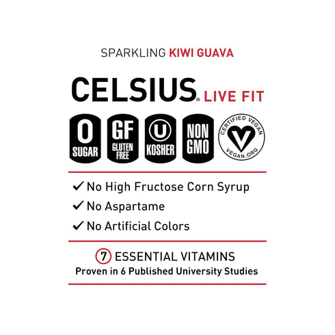 12 Oz (Pack 4) CELSIUS Sparkling Kiwi Guava, Sugar Free Energy Drink, Fl