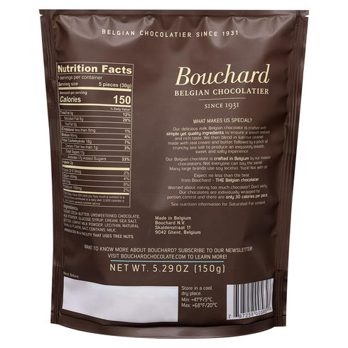 (5.29 OZ 150g) (Pack 4) Bouchard Belgian Milk Chocolate with Caramel & Sea Salt /