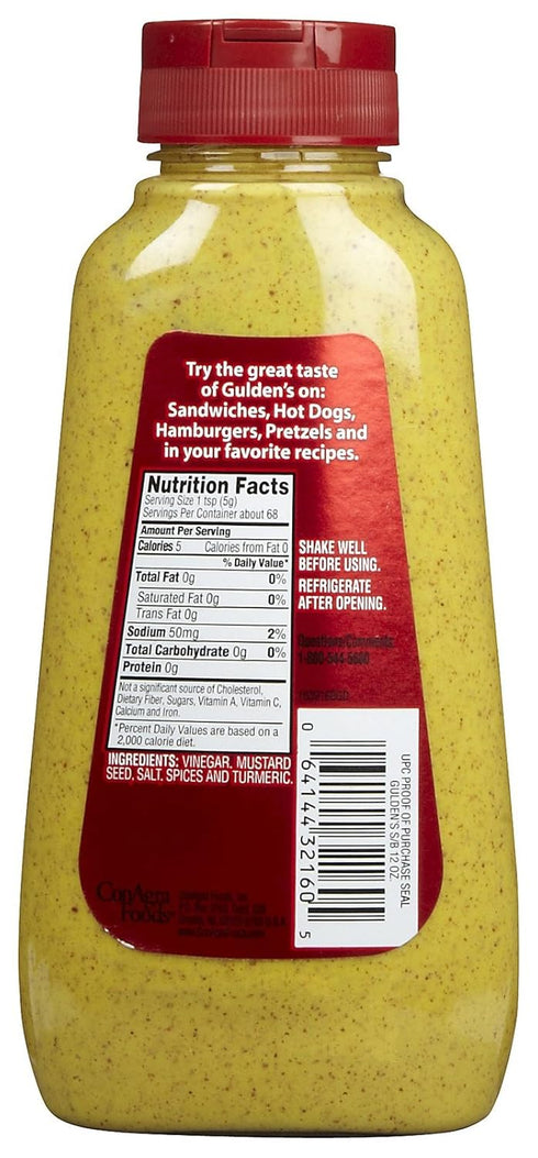 Gulden's 12 oz, 6 Guldens Squeeze Brown Mustard, pk