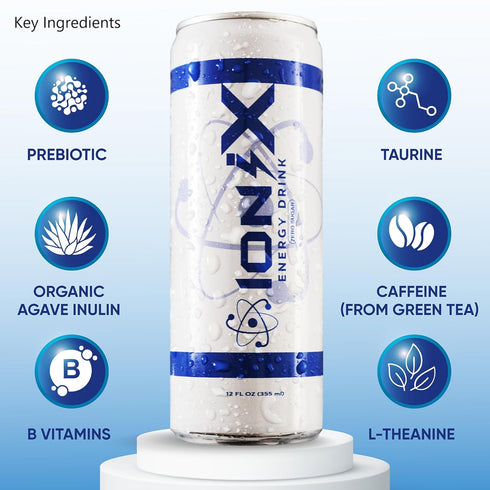 12 oz (Pack 12) Zero Sugar Energy Drink - ionix Nootropic Drink to Boost Focus and Mood with L-Theanine, Natural Green