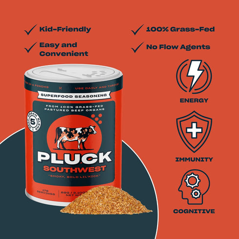 100 Pluck Southwest AKA Spicy Mild Organ Meat Blend Seasoning | From Grass-Fed & Grass-Finished Pastured Beef Organs