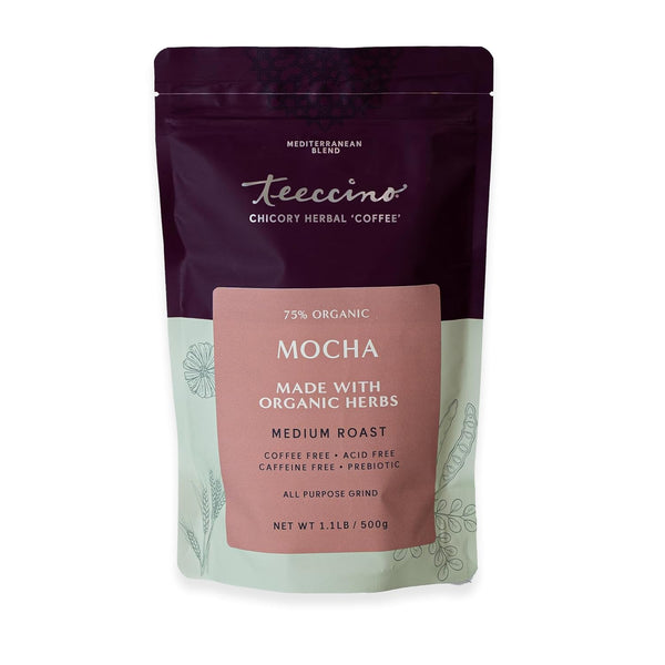 Teeccino Mocha Chicory Coffee Alternative, 1.1 Pound - Ground Herbal Coffee Thats