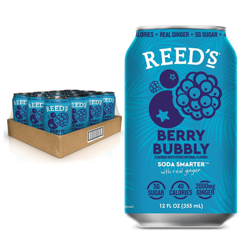 Reed's Berry Bubbly Functional Soda - Organic Ginger, Adaptogen Mushroom Blend, Prebiotics