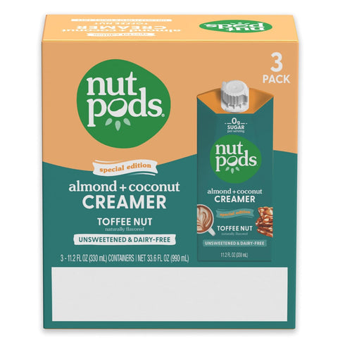 Whole30, (3-Pack) nutpods Toffee Nut Coffee Creamer - Unsweetened Non Dairy Creamer Made from Almonds and Coconuts