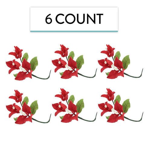 6 Count Global Sugar Art Exquisite Red Bougainvillea Sugar Cake Flowers, by Chef Alan Tetreault (Red)