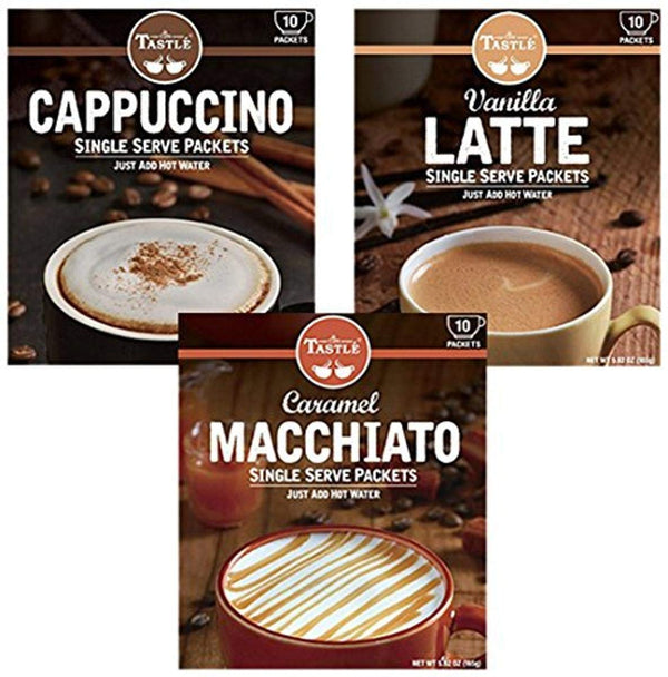 Caf TASTL Cafe Tastle Cappuccino, Vanilla Latte, Caramel Macchiato, 30 Piece Assortment