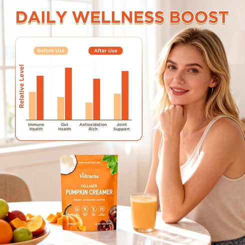 4 Immune, 20 Veltracha Mushroom Pumpkin Spice Creamer with Collagen - Prebiotics Coconut Coffee Creamer