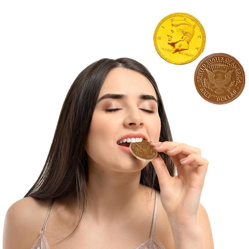 (2 Fruidles Gold Half-Dollar Milk Chocolate Coins Gelt, Made with Premium Belgian Chocolate, Kosher Certified Dairy