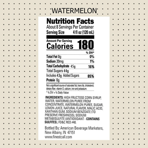 1 (33.8 Oz) Finest Call Premium Watermelon Fruit Puree Drink Mix, Liter Bottle Fl