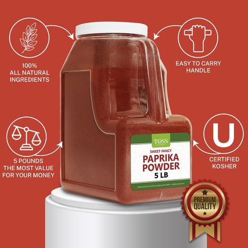 5lb TOSS HungarianStyle Red Paprika Powder Reusable Container Kosher Bulk Spice for Garnish, Rubs & Seasoning