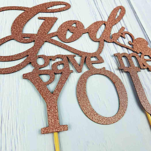 God Gave Me You Cake Topper for Wedding, Engagement, Marriage Party Decorations, Double-faced Rose Gold Glitter