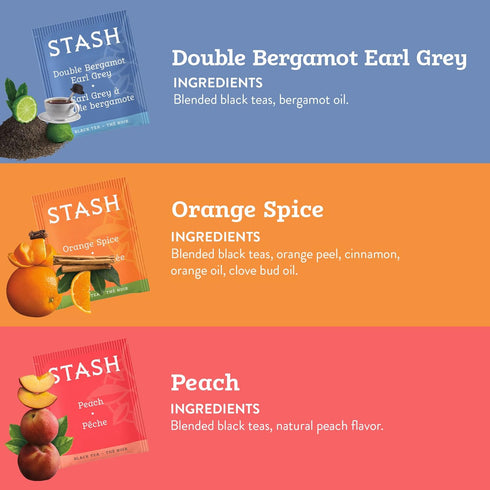 Stash Tea Black Tea Variety Pack Sampler Assortment - Caffeinated, Non-GMO, 18-20 Count (Pack of 6)
