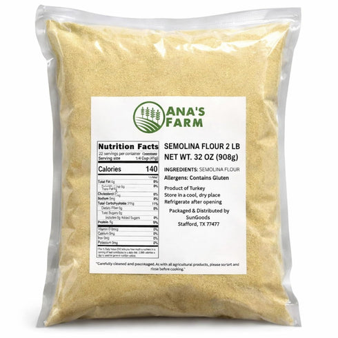 ANA'S FARM Semolina Flour 2 lb Bulk Bag Premium Quality, Clean & Natural, Coarse