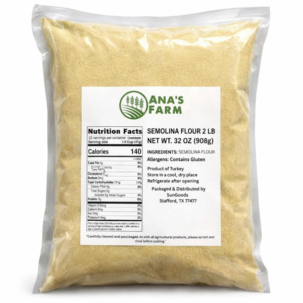 ANA'S FARM Semolina Flour 2 lb Bulk Bag Premium Quality, Clean & Natural, Coarse