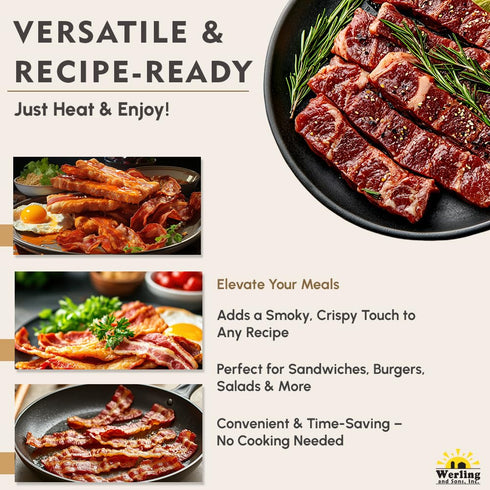 12 oz 5 Pack 1 Werling Fully Cooked Canned Bacon Ready to Eat Smoked Bacon, Shelf Stable up to Years, Long-Term Food