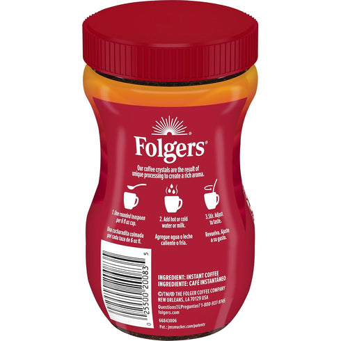 3 Folgers Classic Roast Instant Coffee, Ounce