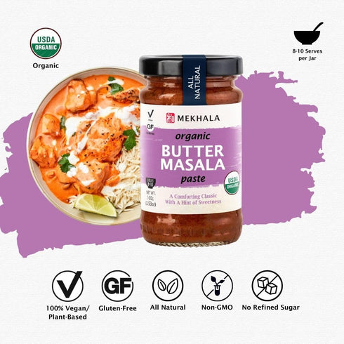 3.53oz Mekhala Organic Butter Masala Indian Cooking Paste, Versatile sauce, marinade, cooking paste. No Heat. ORGANIC