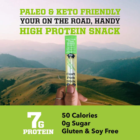 100% 6 Count (1 oz Big Fork Thai Green Curry Pork Snack Sticks Small-Batch, Hickory-Smoked Meat Sticks | Berkshire Pork