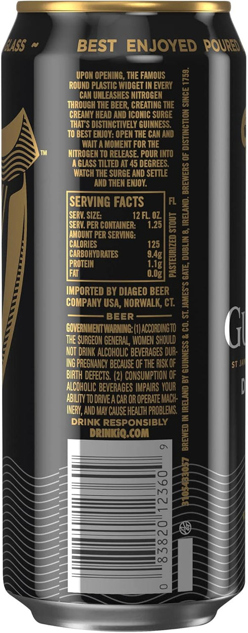 Guinness 4 14.9 oz 4.3% Pub Draft Stout, pk, cans, ABV