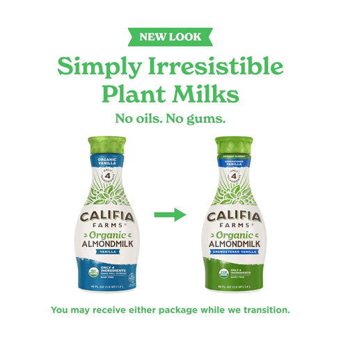 48 Oz, Califia Farms - Organic Vanilla Almond Milk, Dairy Free, Vegan, Plant Based, Organic Milk, Non GMO, Low Calorie
