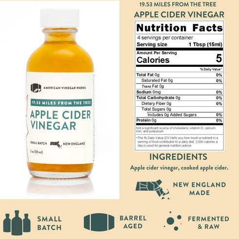 Pack 2oz 5 Pack American Vinegar Works - Apple Cider Vinegar Sampler - Includes Apple, Cranberry, Hot, Wild Blueberry