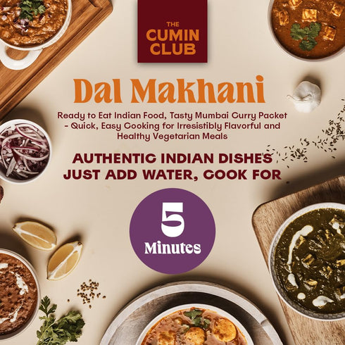 Packet Pack 5 The Cumin Club Dal Makhani (Black Lentils) - Ready to Eat Indian Food, Instant Meal Curry - Quick, Easy