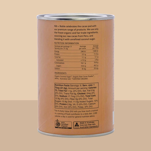 NIB + NOBLE 200g Organic Drinking Chocolate Powder - Dairy-Free Hot Cocoa with Coconut Milk - Vegan, Gluten-Free Fair