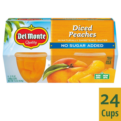 3.75 oz (Pack 24 Del Monte No Sugar Added Diced Peaches Fruit Cup Snacks, Cup of Cups)