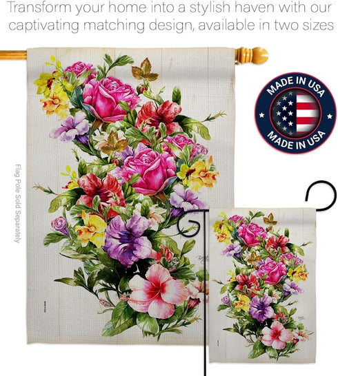 Breeze Decor Mix Bouquet Garden Flag Spring Floral Sunflower Tulip Rose Orchid Lilies Season Springtime Flower Wreath