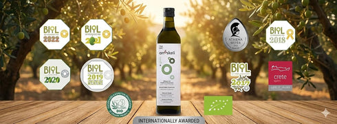Anoskeli 25.4 oz (750ml) Organic Greek Extra Virgin Olive Oil - Cold Pressed from Crete, Greece - Low Acidity EVOO