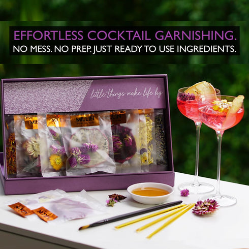 Set MILLIN Cocktail Garnish Gift Edible Flowers & Dehydrated Fruits | Premium Bar Accessories | Unique Gift for Her |