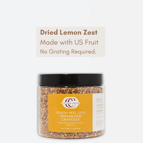 (7 oz) Civilized Coffee Premium Dried Lemon Zest Natural Citrus Peel Granules for Baking, Cooking & Cocktails