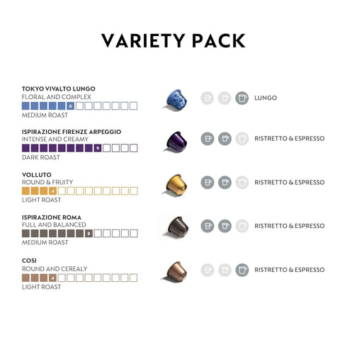 Pack, 50 Count Nespresso Capsules Original Line, Ispirazione Variety Mild, Medium, Dark Roast Espresso Coffee, Espresso